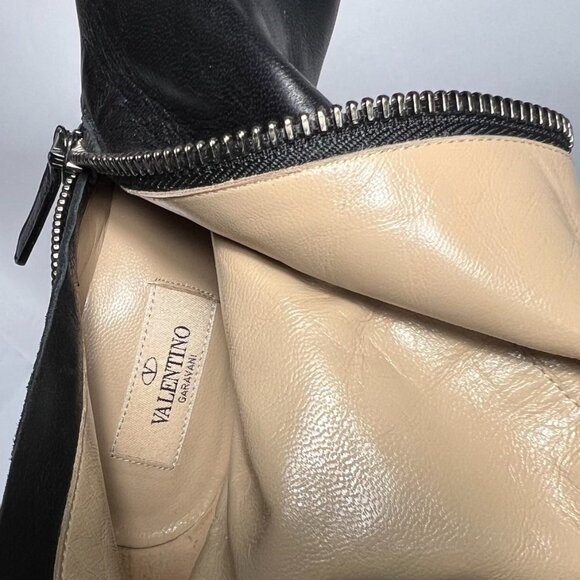 VALENTINO GARAVANI Bow over the knee Black Leather High Heel  Boots 38.5 NWOT - Picture 7 of 9